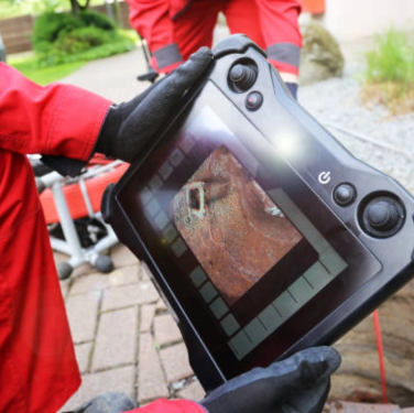 CCTV camera view during a sewer pipe inspection